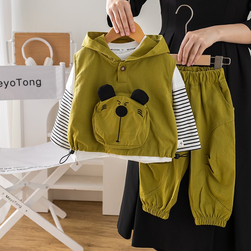 2024 New Autumn Boys' High Quality Cotton Casual Suit Long Sleeve Shorts Cartoon Print Pattern Minimum Order 3 Pcs Toddlers Kids