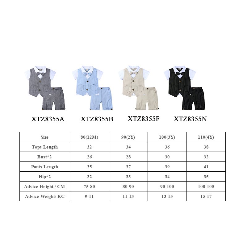 kids clothing wholesale summer short sleeve striped bowtie shirt False vest children's clothing boys set