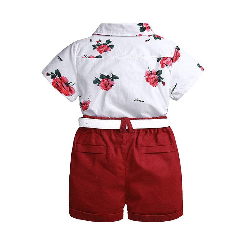 New Arrival Boy Clothing Sets Floral Print Shirt Shorts Two-piece Flower Boy Host Costume Kids Clothes Set Boys Casual Suits