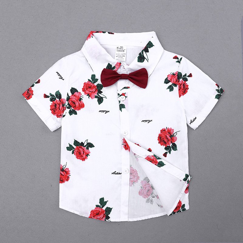 New Arrival Boy Clothing Sets Floral Print Shirt Shorts Two-piece Flower Boy Host Costume Kids Clothes Set Boys Casual Suits