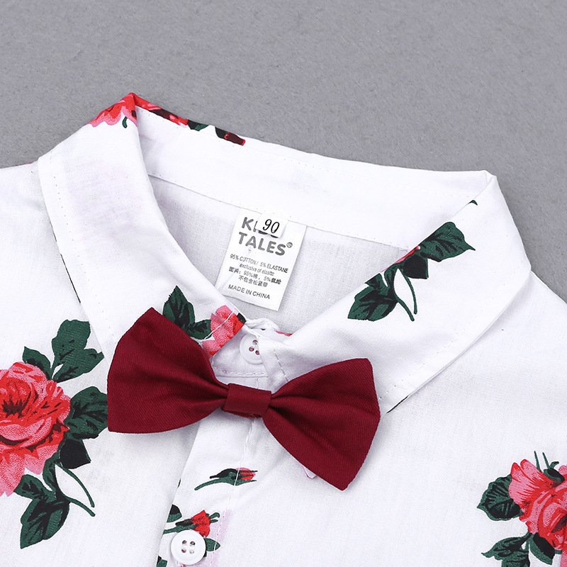 New Arrival Boy Clothing Sets Floral Print Shirt Shorts Two-piece Flower Boy Host Costume Kids Clothes Set Boys Casual Suits