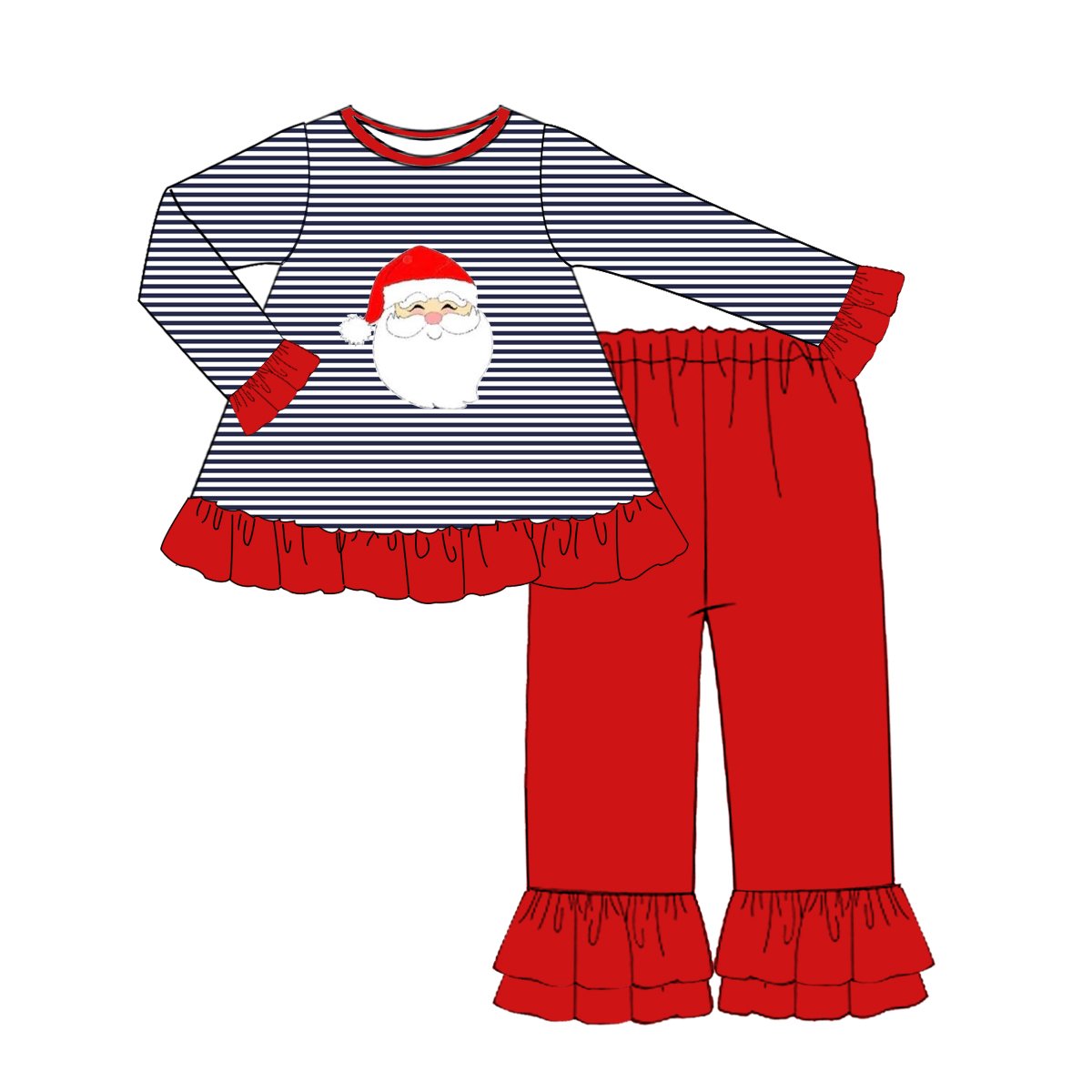 New Design Customized Sibling Kids Clothing Santa Applique Boys Clothing set
