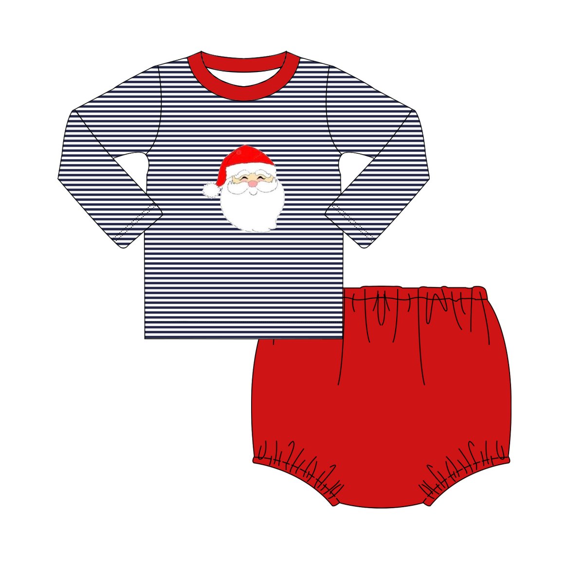 New Design Customized Sibling Kids Clothing Santa Applique Boys Clothing set