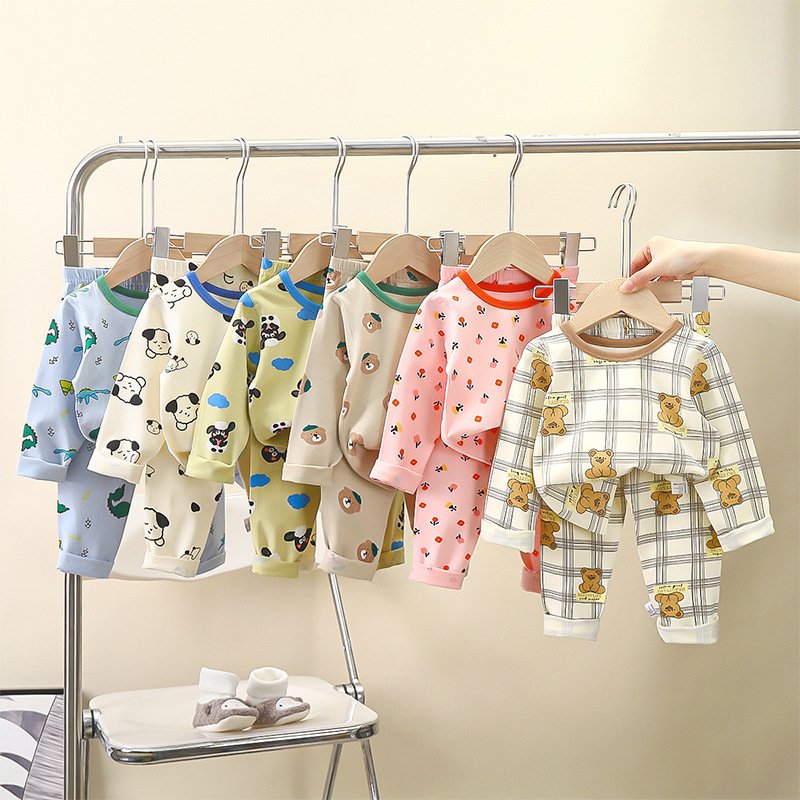 2024 New Children's underwear set autumn new boys' homewear girls' cotton clothes baby pajamas children's clothing wholesale