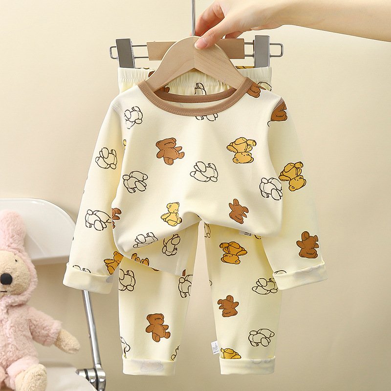 2024 New Children's underwear set autumn new boys' homewear girls' cotton clothes baby pajamas children's clothing wholesale