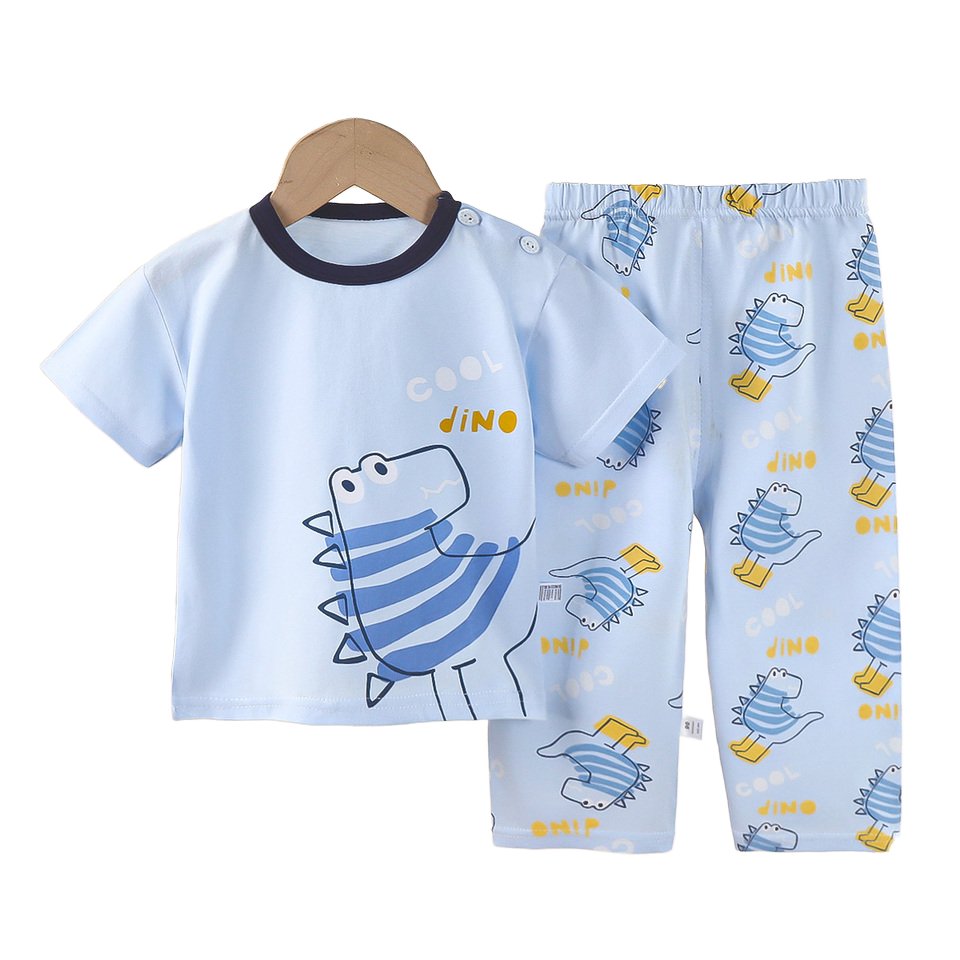 Summer new children's short sleeve pants set baby cotton-padded clothes wholesale children's wear