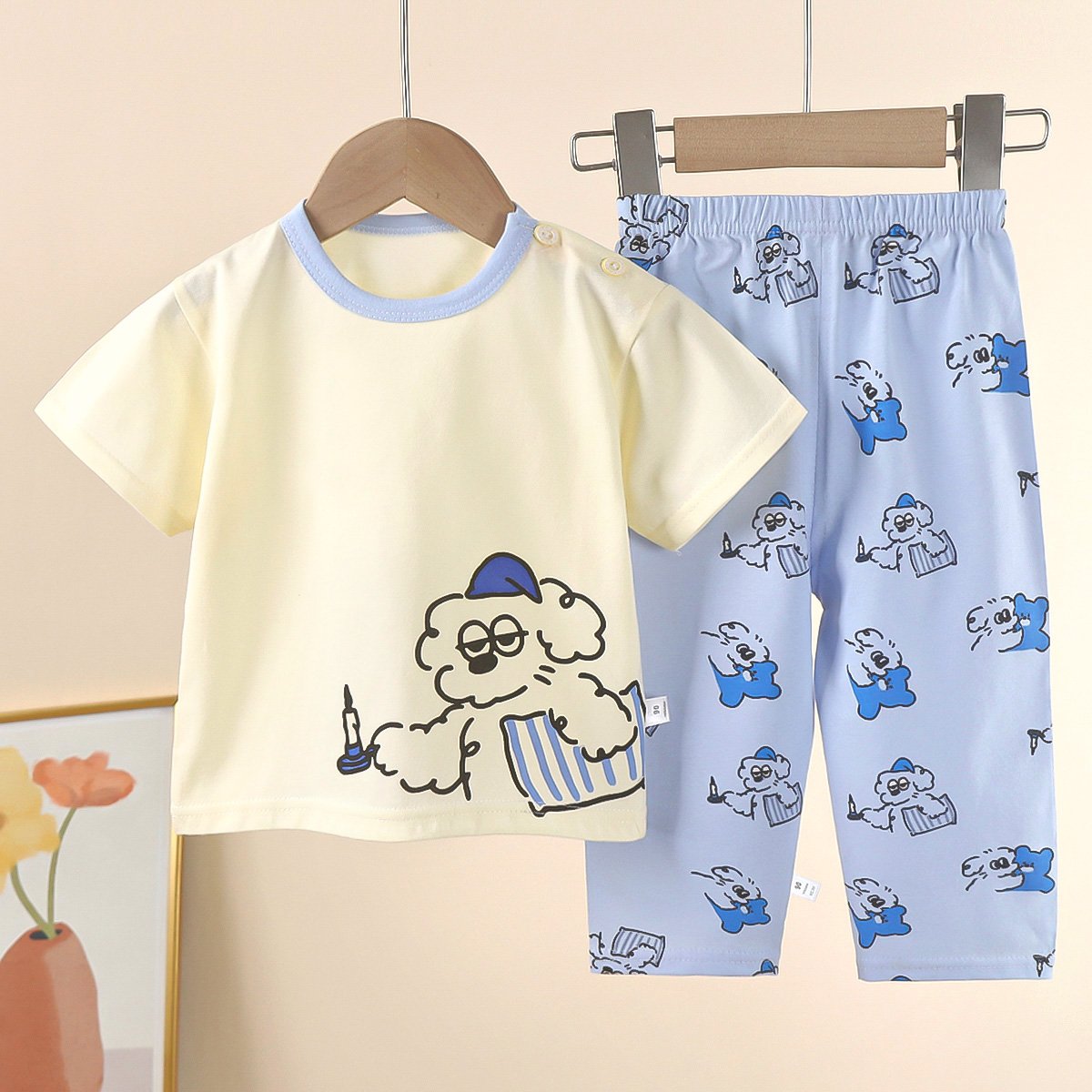 Summer new children's short sleeve pants set baby cotton-padded clothes wholesale children's wear