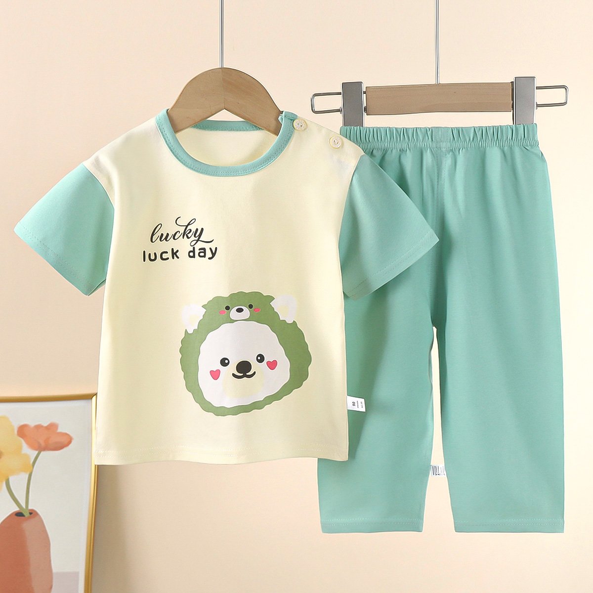 Summer new children's short sleeve pants set baby cotton-padded clothes wholesale children's wear
