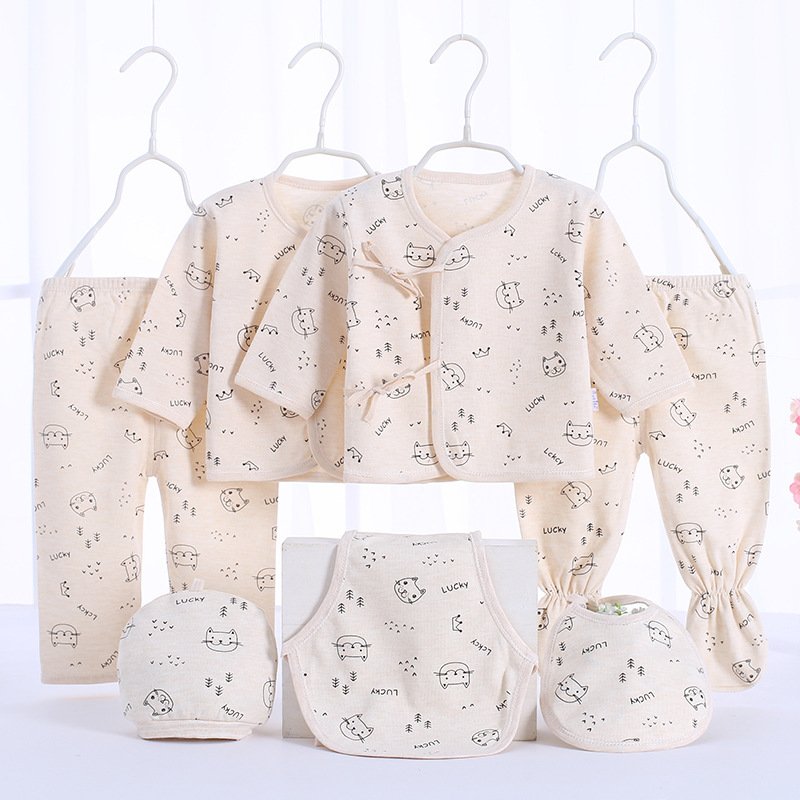 Newborn 7PCS 100 Cotton Full Month Cartoon Pattern baby Boys' girls' Clothes Set