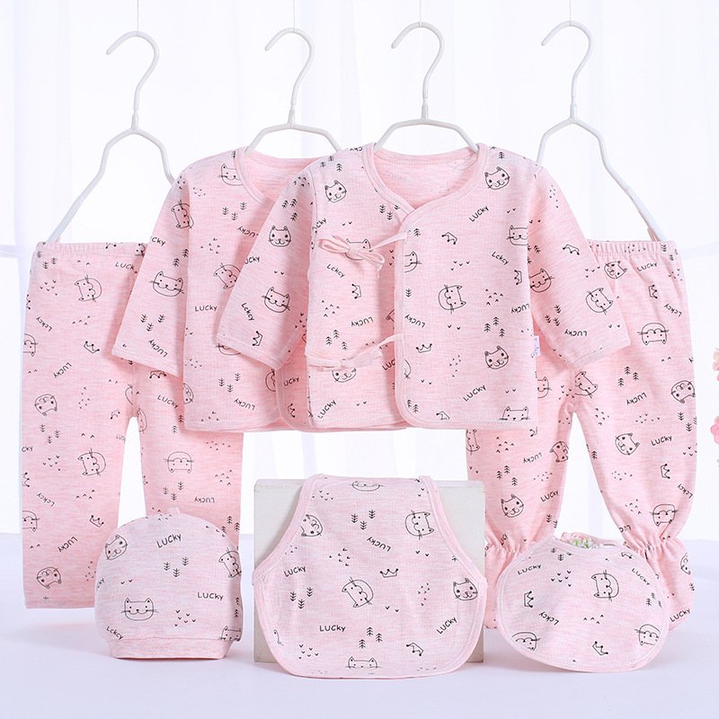 Newborn 7PCS 100 Cotton Full Month Cartoon Pattern baby Boys' girls' Clothes Set