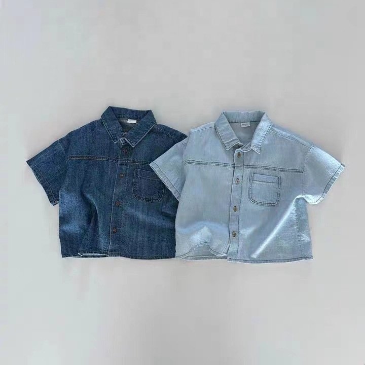 Fashion summer toddler baby Boy girl short sleeve retro denim vintage suit kids denim shirt + shorts 2pcs clothes set