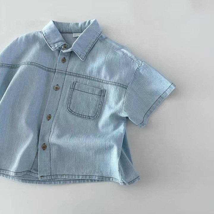 Fashion summer toddler baby Boy girl short sleeve retro denim vintage suit kids denim shirt + shorts 2pcs clothes set