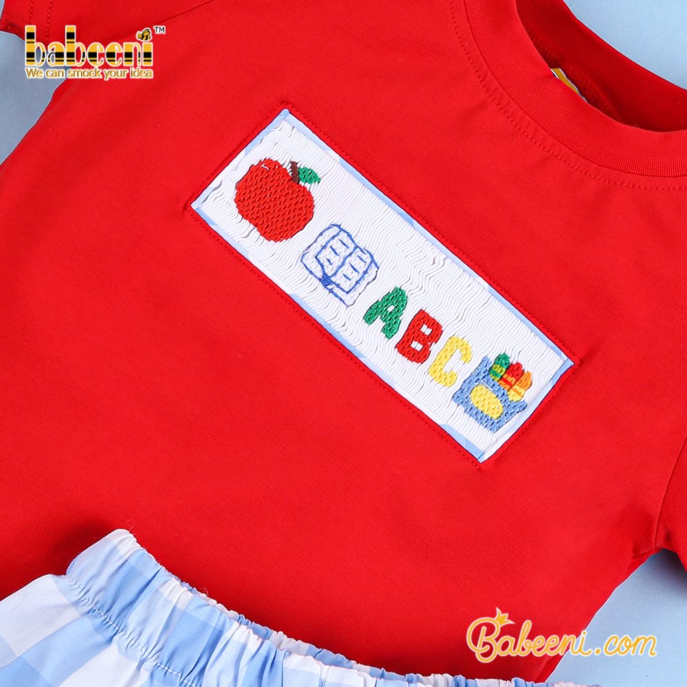 Adorable back to school boy short set ODM OEM wholesale smocked children clothing boys clothing sets - BB2168