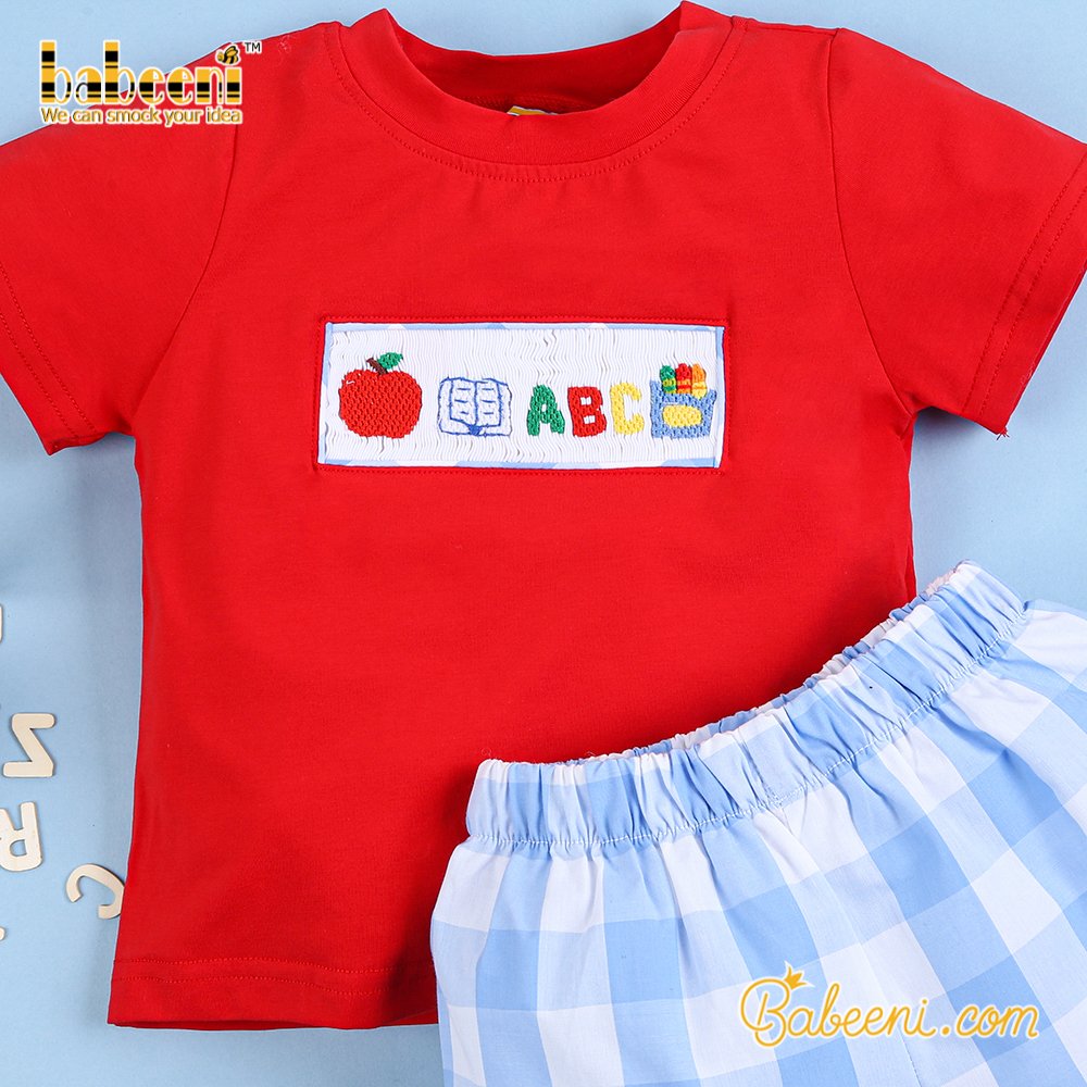 Adorable back to school boy short set ODM OEM wholesale smocked children clothing boys clothing sets - BB2168
