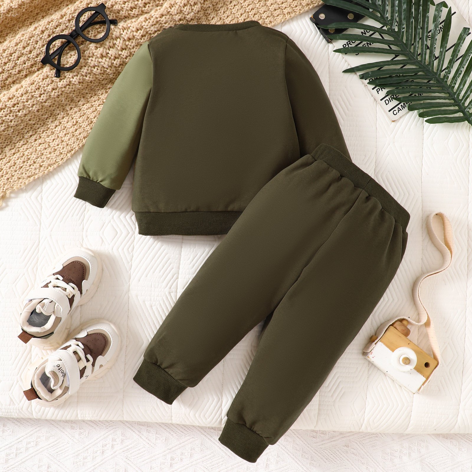 Casual Newborn Autumn Winter Long Sleeve Color Patchwork Pocket Sweatshirt Pants Baby Boys Clothing Set