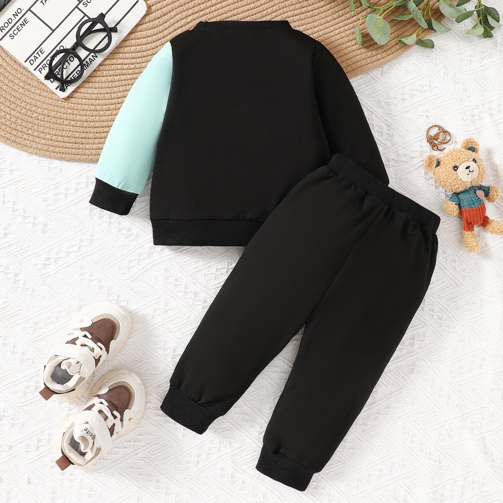 Casual Newborn Autumn Winter Long Sleeve Color Patchwork Pocket Sweatshirt Pants Baby Boys Clothing Set