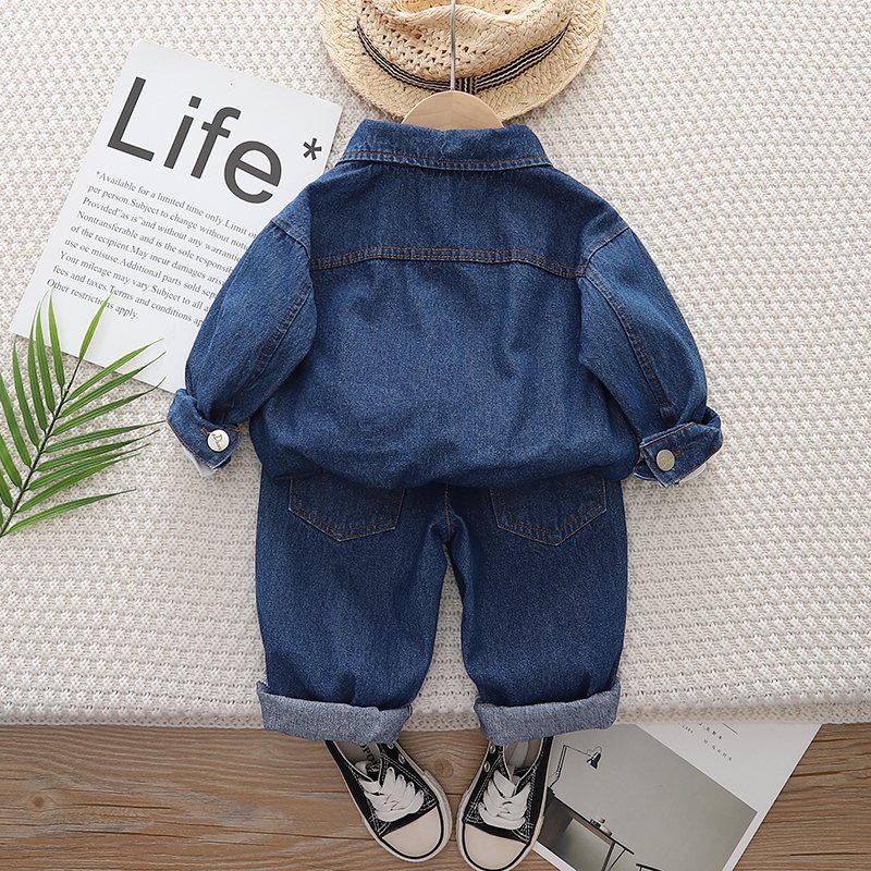 New Style fall Clothing Set for Toddler Boys 3-Piece Cotton Set with Long Sleeves Denim Jacket T Shirt Pants Kids' Fashion