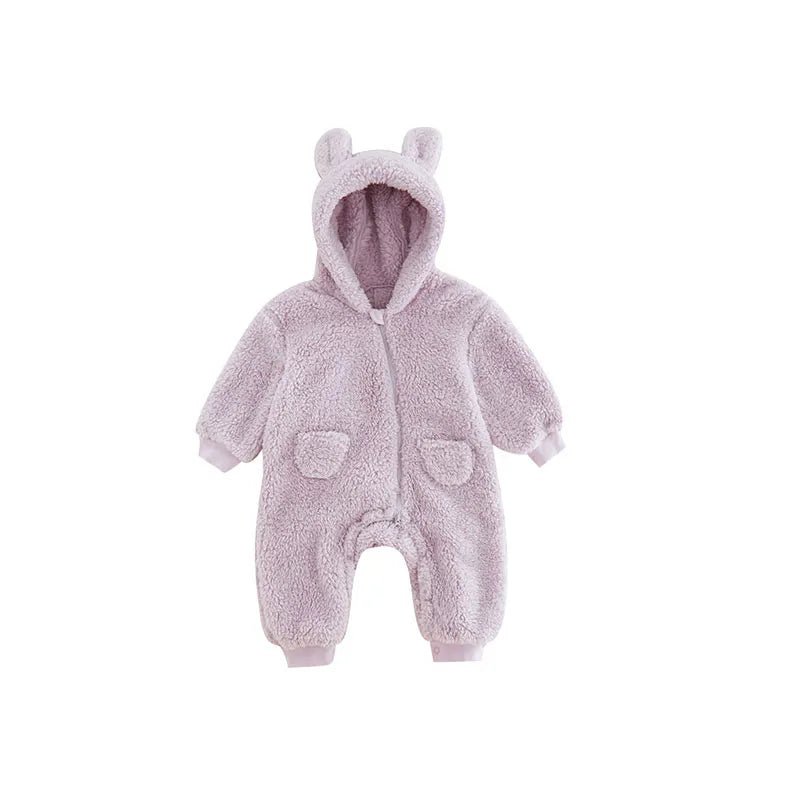 Organic Cotton Baby Bear Romper Teddy Baby Fleece Onesie Custom Baby Clothes Winter Newborn Sleepsuit Infant Two Way Zip Sleeper