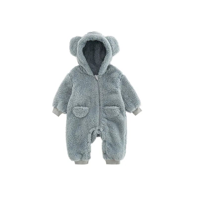 Organic Cotton Baby Bear Romper Teddy Baby Fleece Onesie Custom Baby Clothes Winter Newborn Sleepsuit Infant Two Way Zip Sleeper