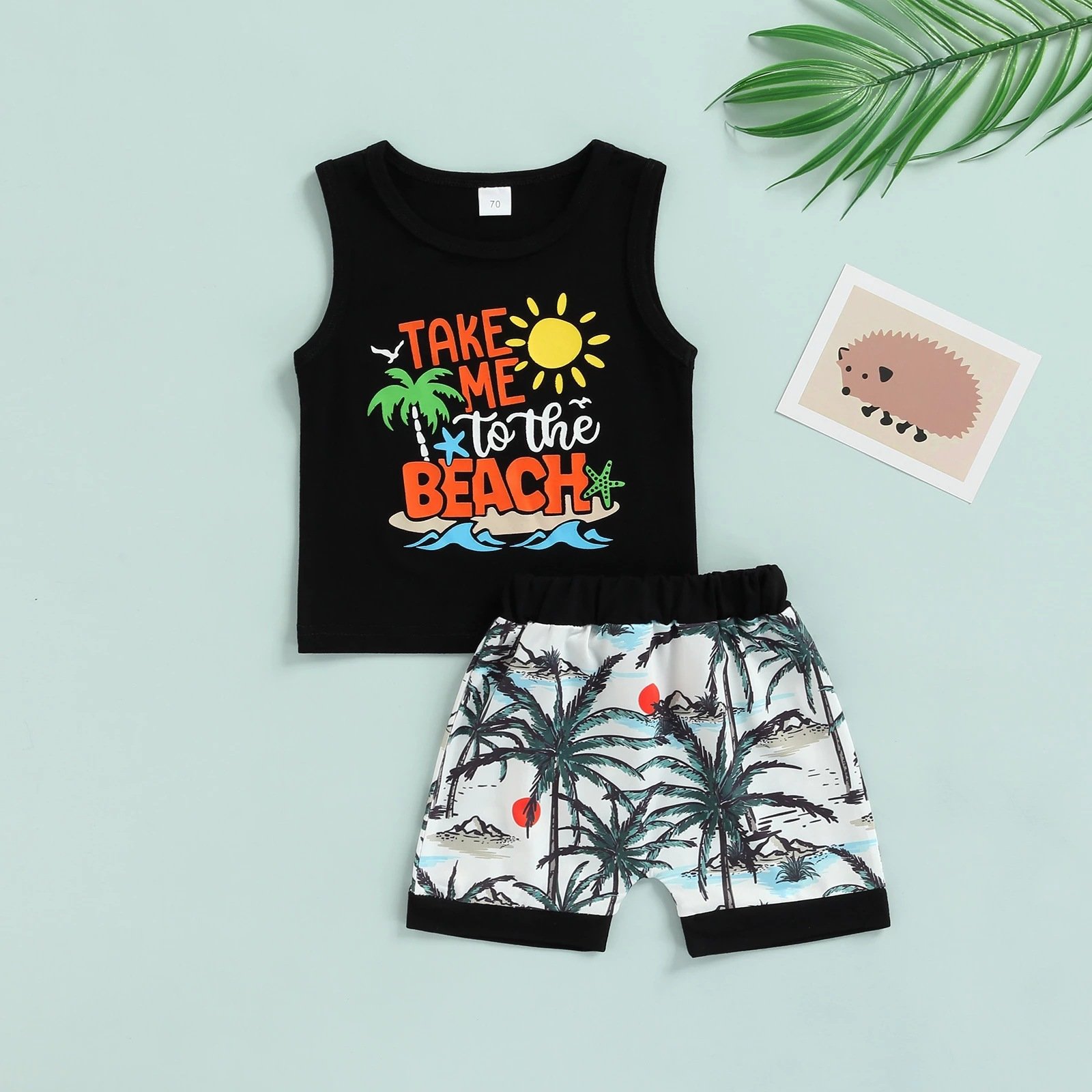 Top Selling Summer Boys Clothing sets Beach Vest Coconut Tree Shorts Casual Two Pieces Kids Clothing Sets
