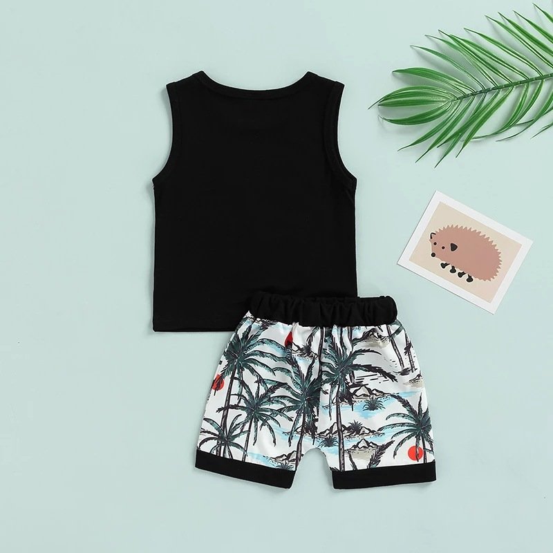 Top Selling Summer Boys Clothing sets Beach Vest Coconut Tree Shorts Casual Two Pieces Kids Clothing Sets