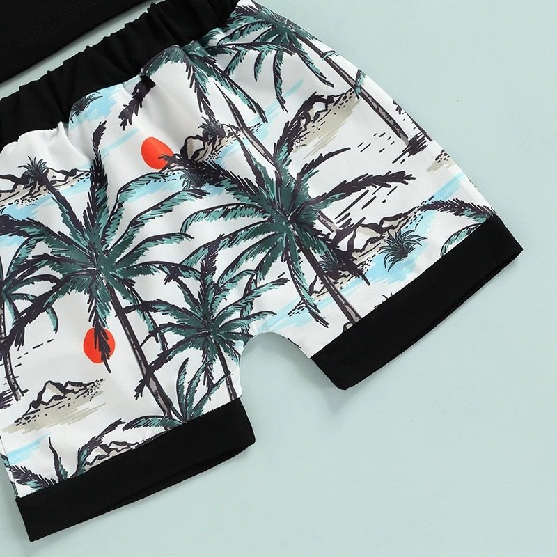 Top Selling Summer Boys Clothing sets Beach Vest Coconut Tree Shorts Casual Two Pieces Kids Clothing Sets
