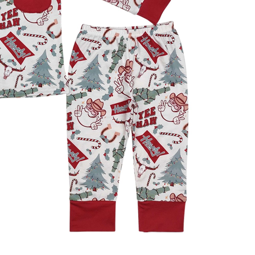 BLP0620 Modal Santa Cactus Cow Head Pocket Beige Long Sleeve Pants Pajama Set Bamboo Zippy Cotton Animal Print Casual Style