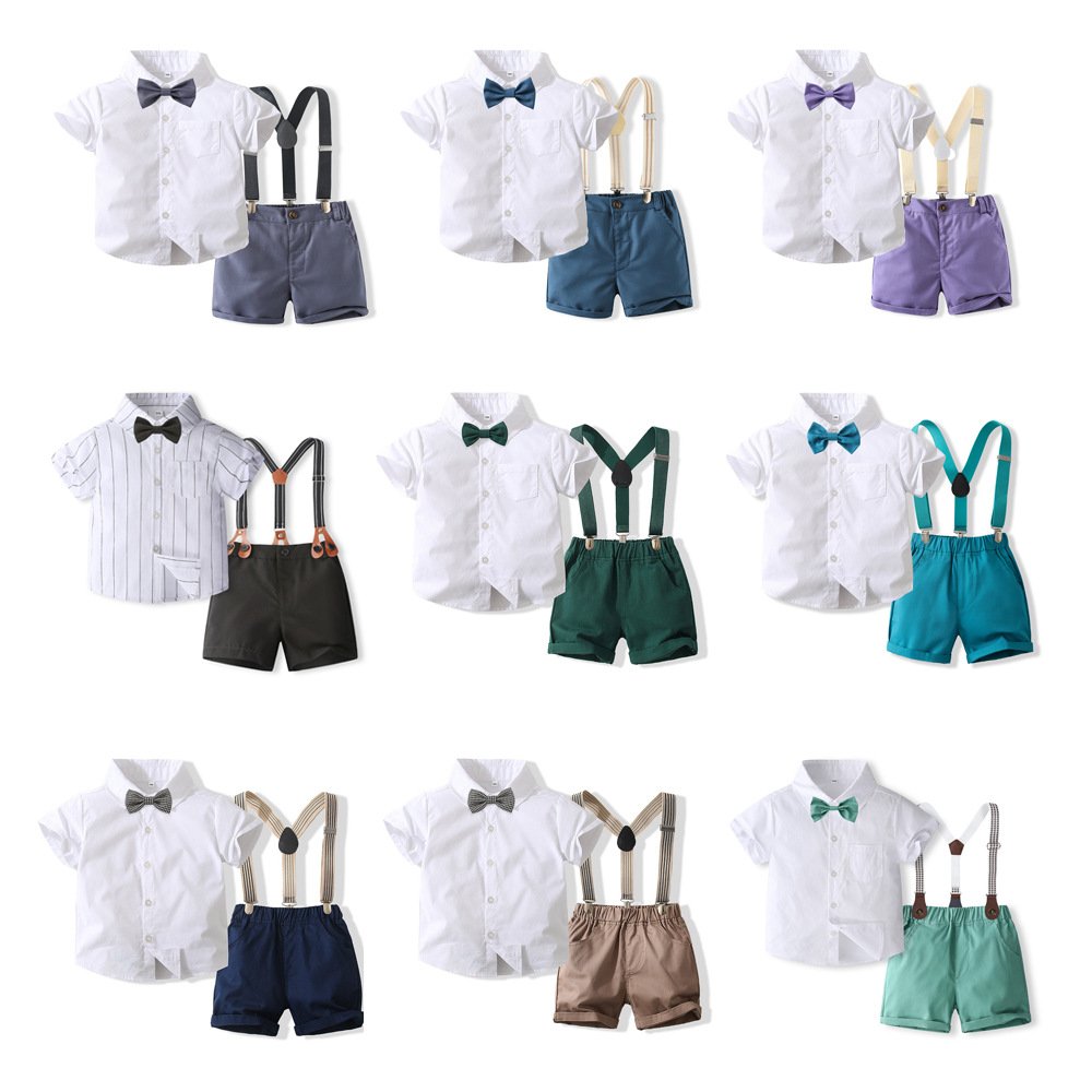 New Quality Baby Clothing Sets Boy Short Sleeve 1 Year Birthday Dress Suits For Boys Wholesale Dress Suits With Bow