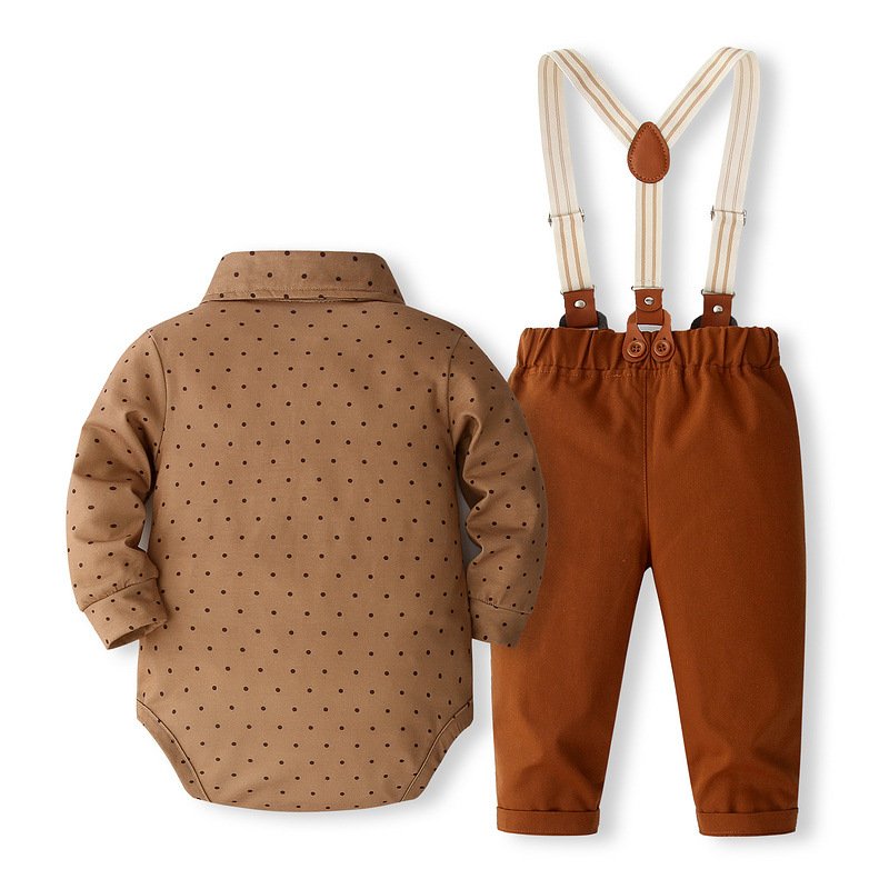 Formal boys clothing set autumn boy bow tie romper suspender pants 2pcs outfit children boy wedding party clothing suit