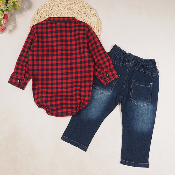 Competitively Priced Boy's Vintage Set from Bangladesh YD Woven Check Shirt & Jeans Pant Gentle Washing Effect for Kids All Ages