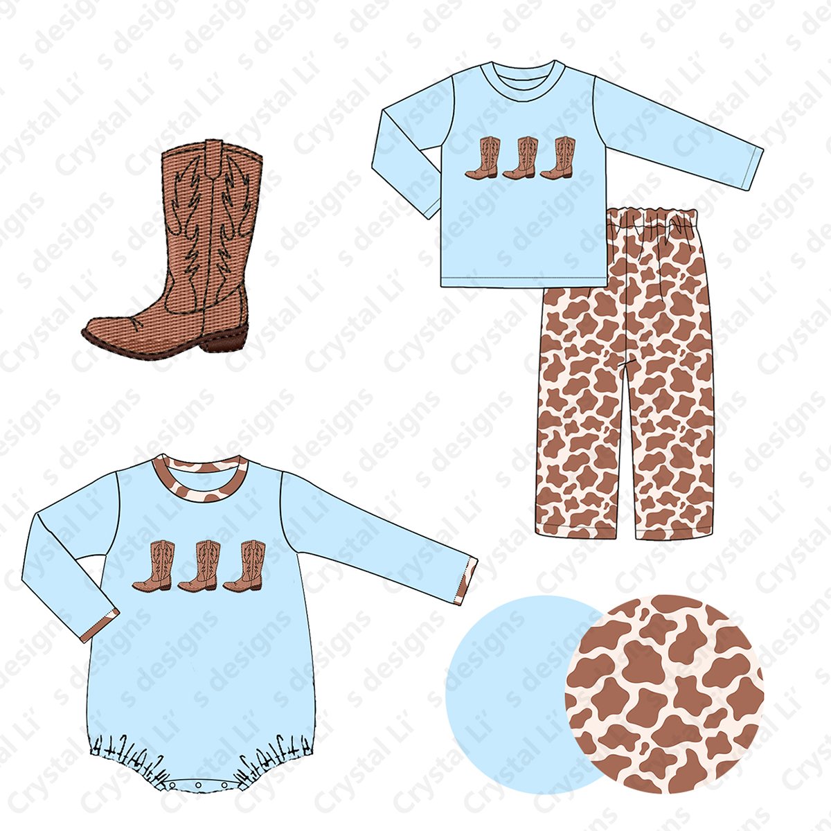 Pursun custom design boys clothing sets boots embroidery children clothes long sleeve kids winter clothing