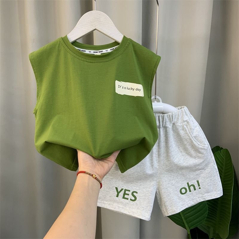 New Boys' Baby Summer Vest Set Summer Children's Sleeveless Handsome Two Piece Set Kids Clothing suit