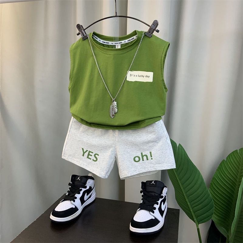 New Boys' Baby Summer Vest Set Summer Children's Sleeveless Handsome Two Piece Set Kids Clothing suit