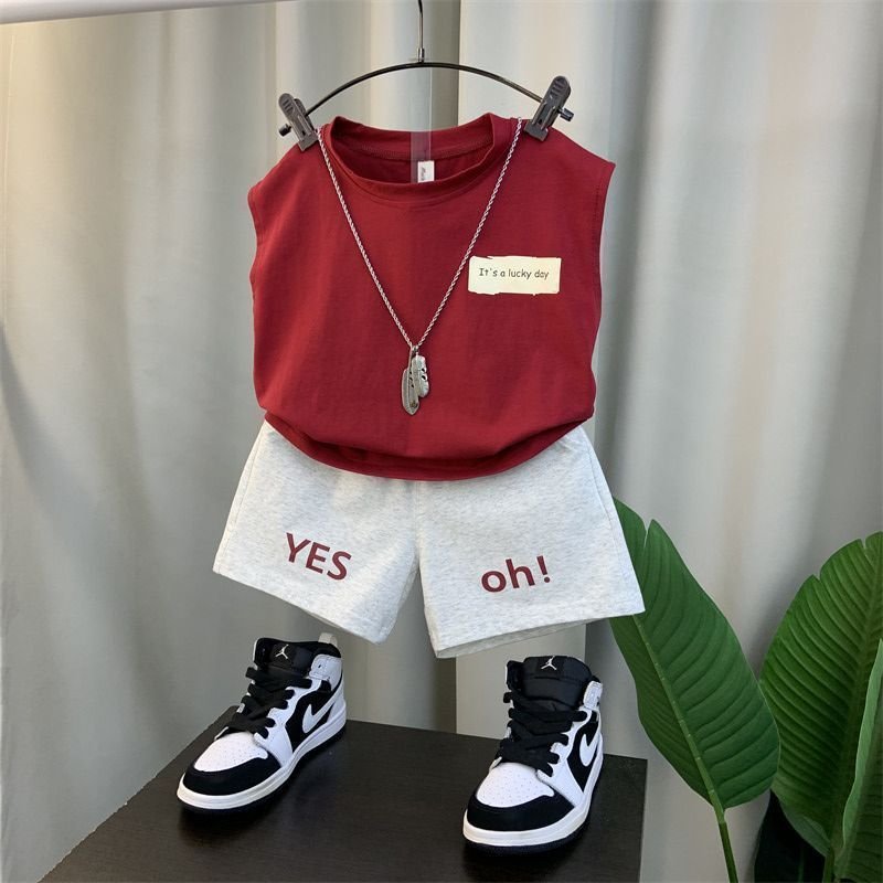 New Boys' Baby Summer Vest Set Summer Children's Sleeveless Handsome Two Piece Set Kids Clothing suit