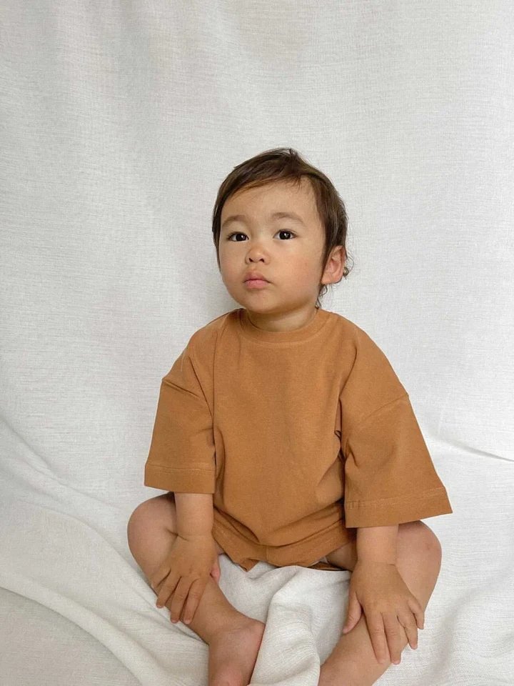 Summer Neutral Short Track Suit Solid Cotton Oversize T Shirts Shorts Toddler Kids Set