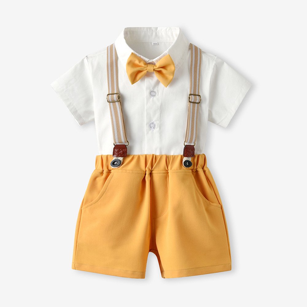 Kids tales toddler baby boy clothing sets Short Sleeve Outfit Gentleman Shirt Blazer suits With Bow Tie Formal Wear Boy Suit Set