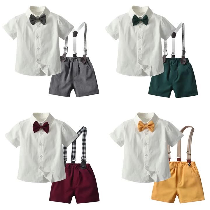 Kids tales toddler baby boy clothing sets Short Sleeve Outfit Gentleman Shirt Blazer suits With Bow Tie Formal Wear Boy Suit Set