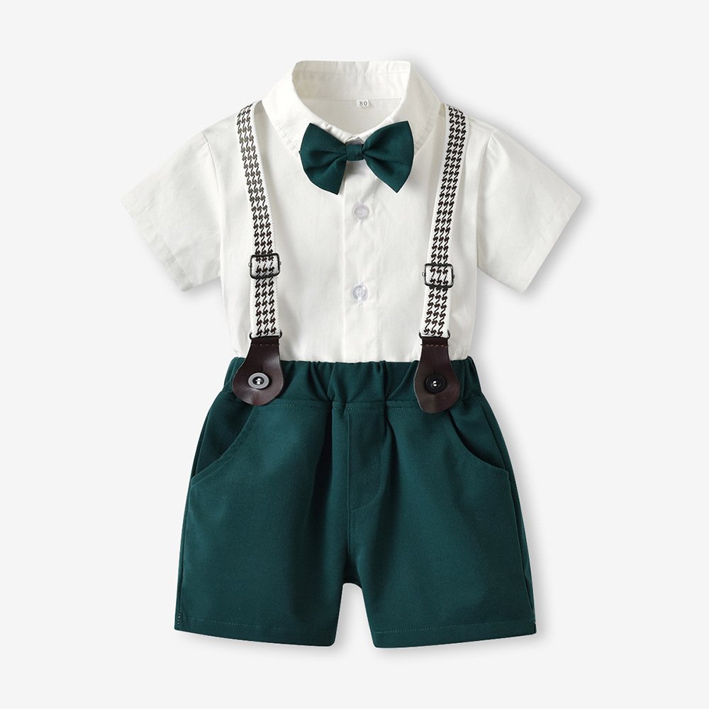 Kids tales toddler baby boy clothing sets Short Sleeve Outfit Gentleman Shirt Blazer suits With Bow Tie Formal Wear Boy Suit Set