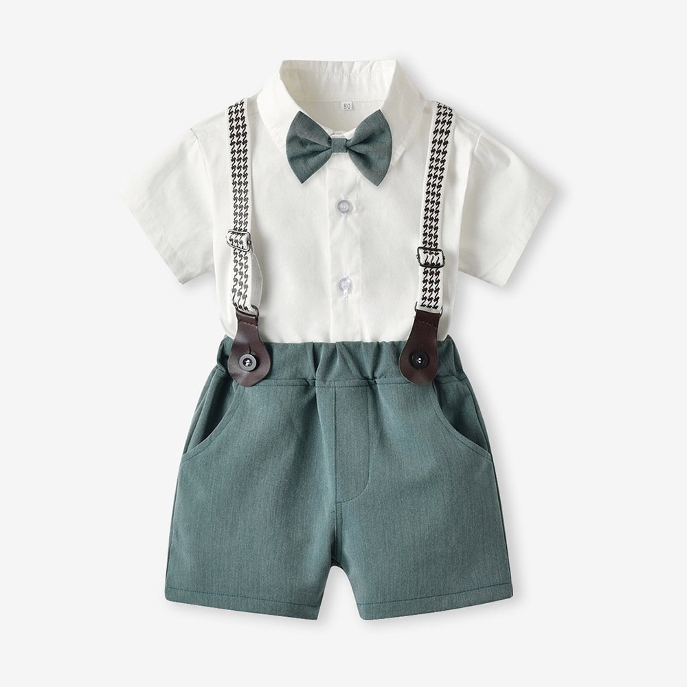 Kids tales toddler baby boy clothing sets Short Sleeve Outfit Gentleman Shirt Blazer suits With Bow Tie Formal Wear Boy Suit Set