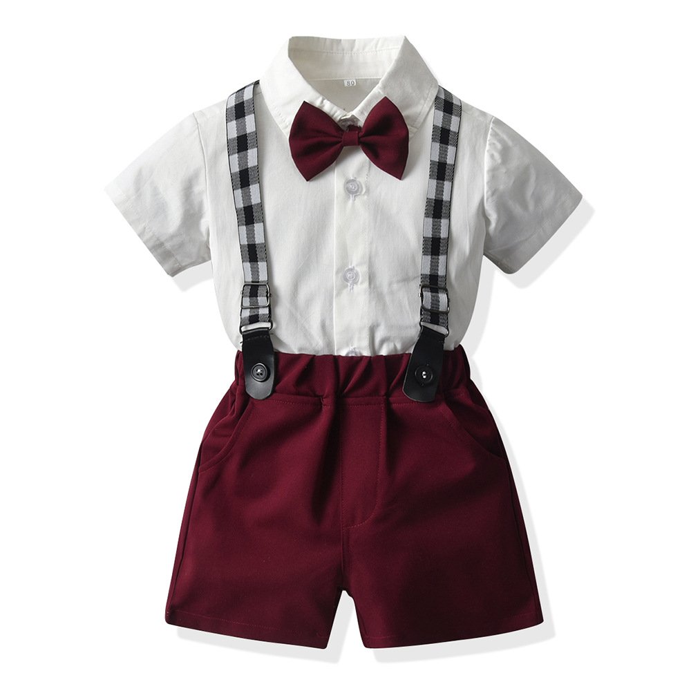 Kids tales toddler baby boy clothing sets Short Sleeve Outfit Gentleman Shirt Blazer suits With Bow Tie Formal Wear Boy Suit Set