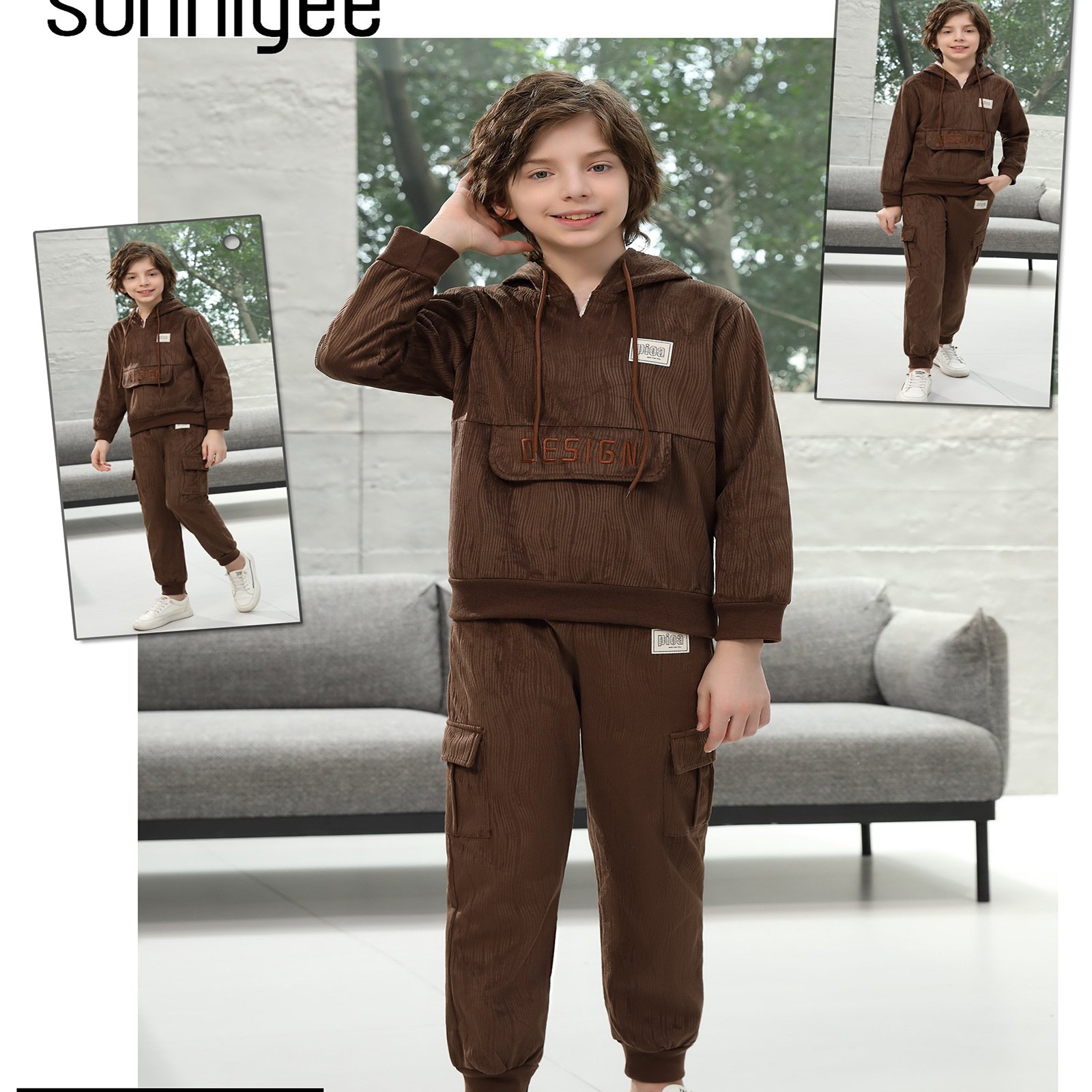 Children's Autumn/Winter Sets 2024 New Boy's Hooded Sweater Daily Wear Casual Two Piece Set