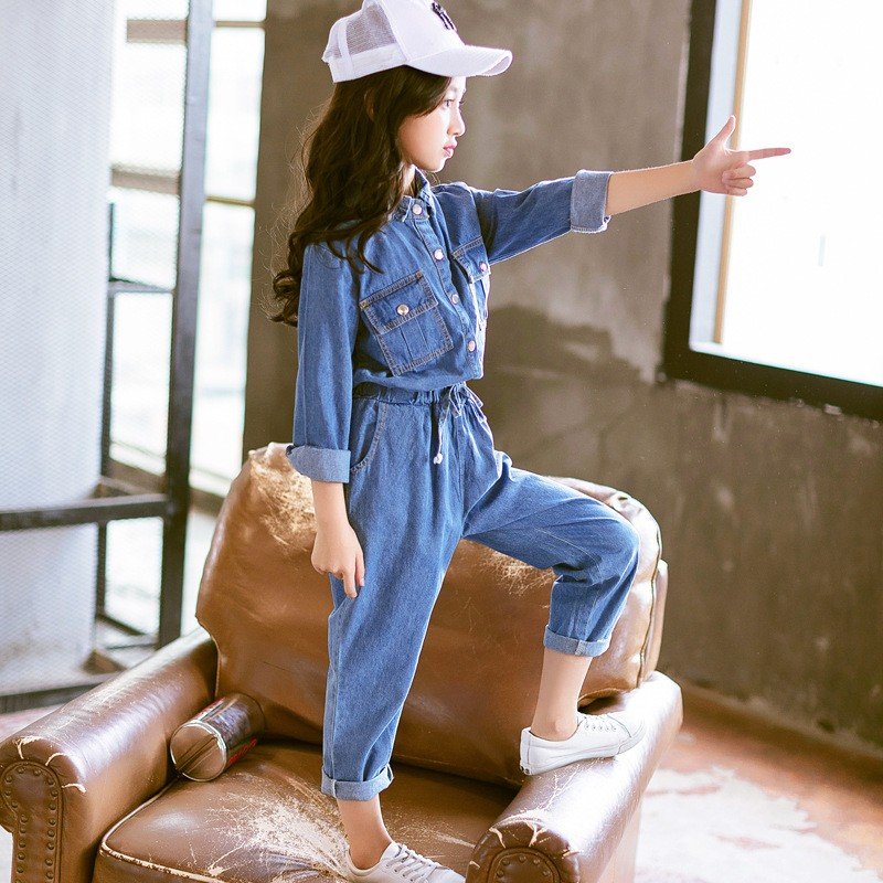 Girls Clothing Set Denim Jacket +Jeans 2 pcs Solid Girl Suit Denim Casual Girls Outfits