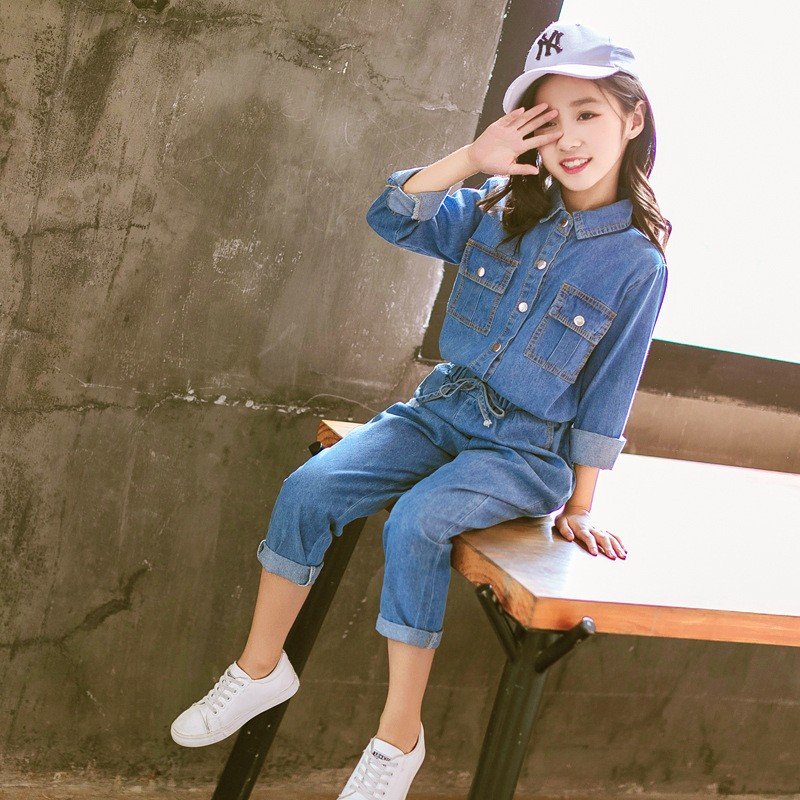 Girls Clothing Set Denim Jacket +Jeans 2 pcs Solid Girl Suit Denim Casual Girls Outfits