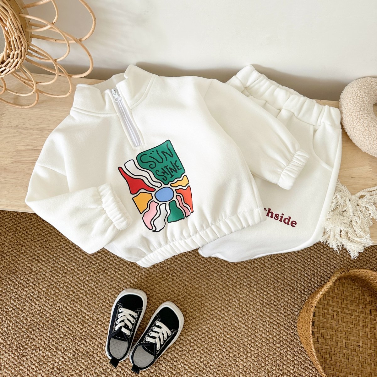 Winter Thickened Baby Boys' Casual Warmth Set Pants+Long Sleeve Coat Set Letter Printing Children's Sports Set
