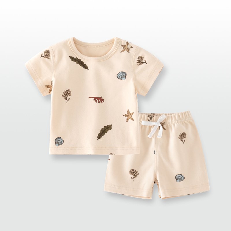 Short sleeve 100% cotton Custom printing boy sweatsuit sets summer baby shorts T shirt set Kids clothing Two Piece Set