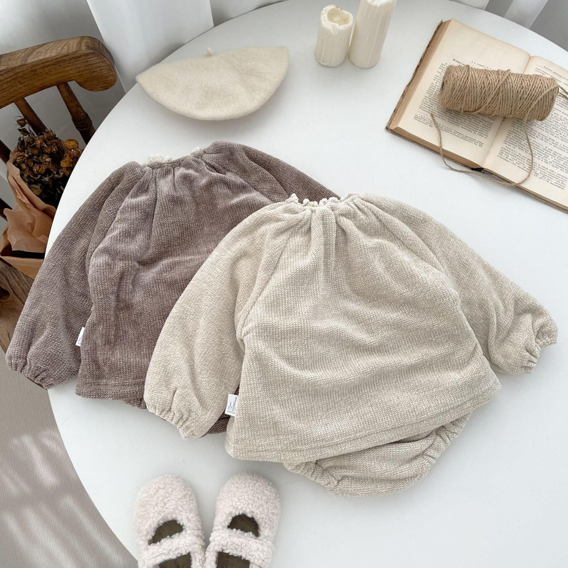 ins new baby winter shirt shorts 2pcs clothes set newborn girl bow thicken blouse pp shorts clothing sets