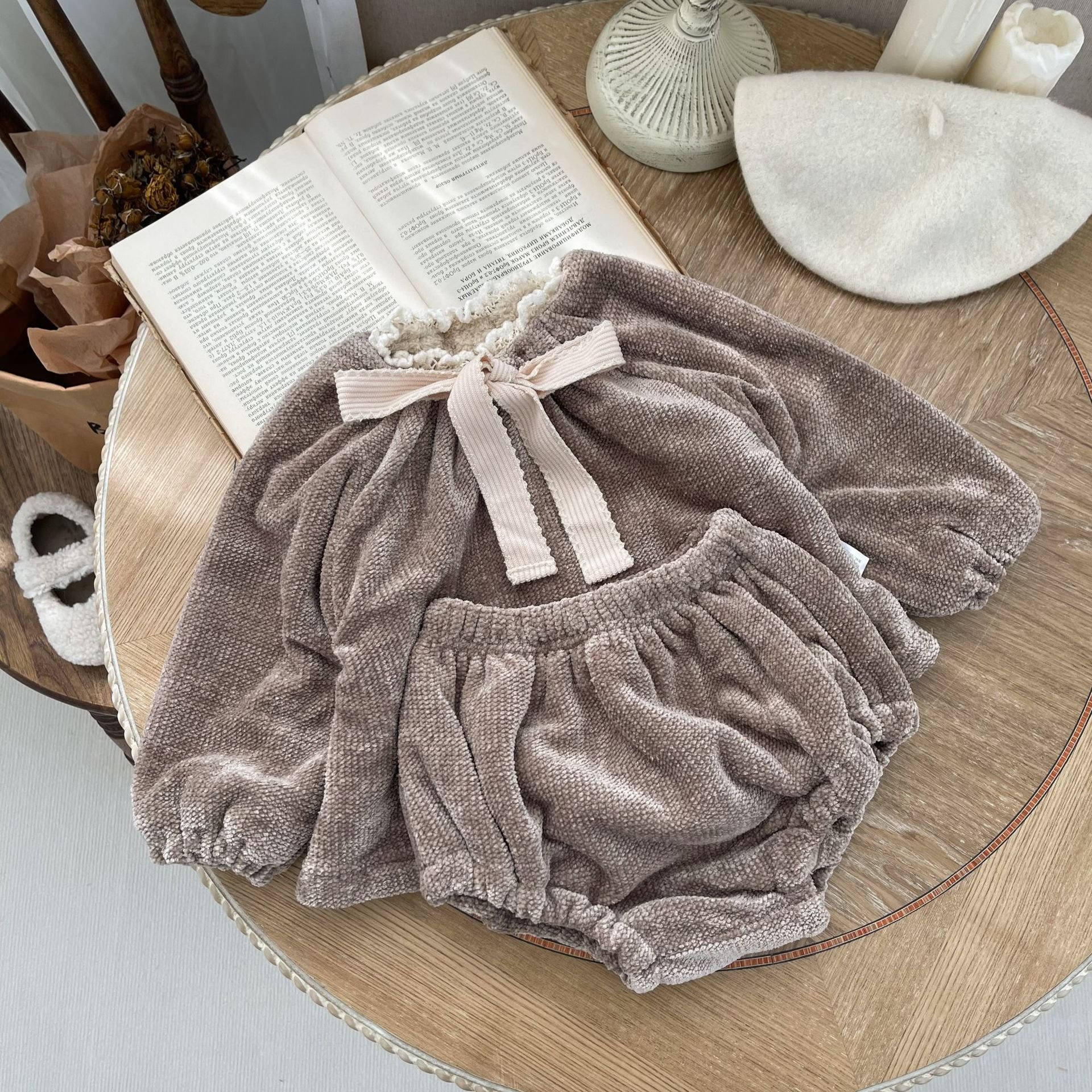 ins new baby winter shirt shorts 2pcs clothes set newborn girl bow thicken blouse pp shorts clothing sets