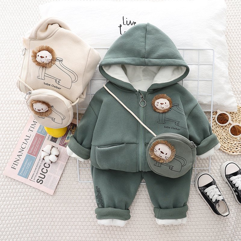Children's warm cartoon hoodie kid cotton winter cute jacket baby boy clothing sets