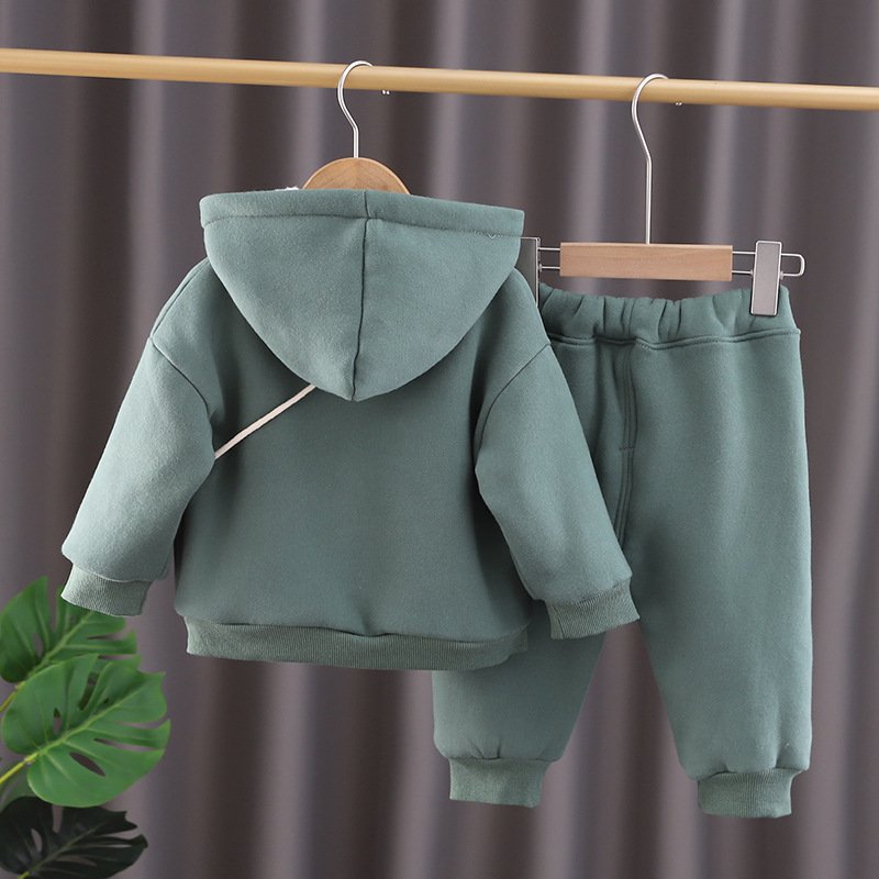 Children's warm cartoon hoodie kid cotton winter cute jacket baby boy clothing sets