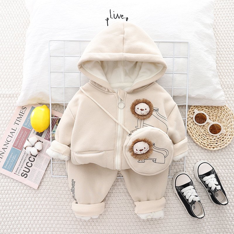 Children's warm cartoon hoodie kid cotton winter cute jacket baby boy clothing sets